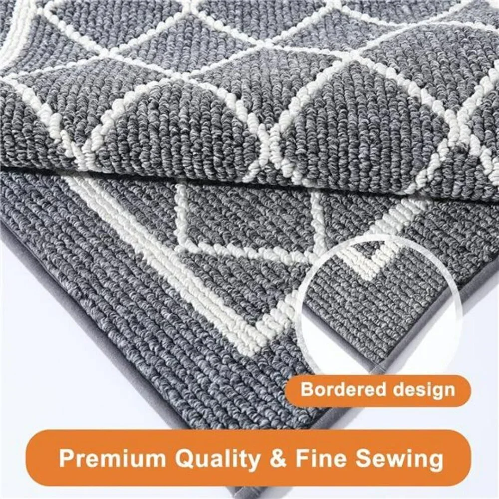 Non Slip Kitchen Rugs Set of 2 Grey Washable Runner Mats for Floor Sink